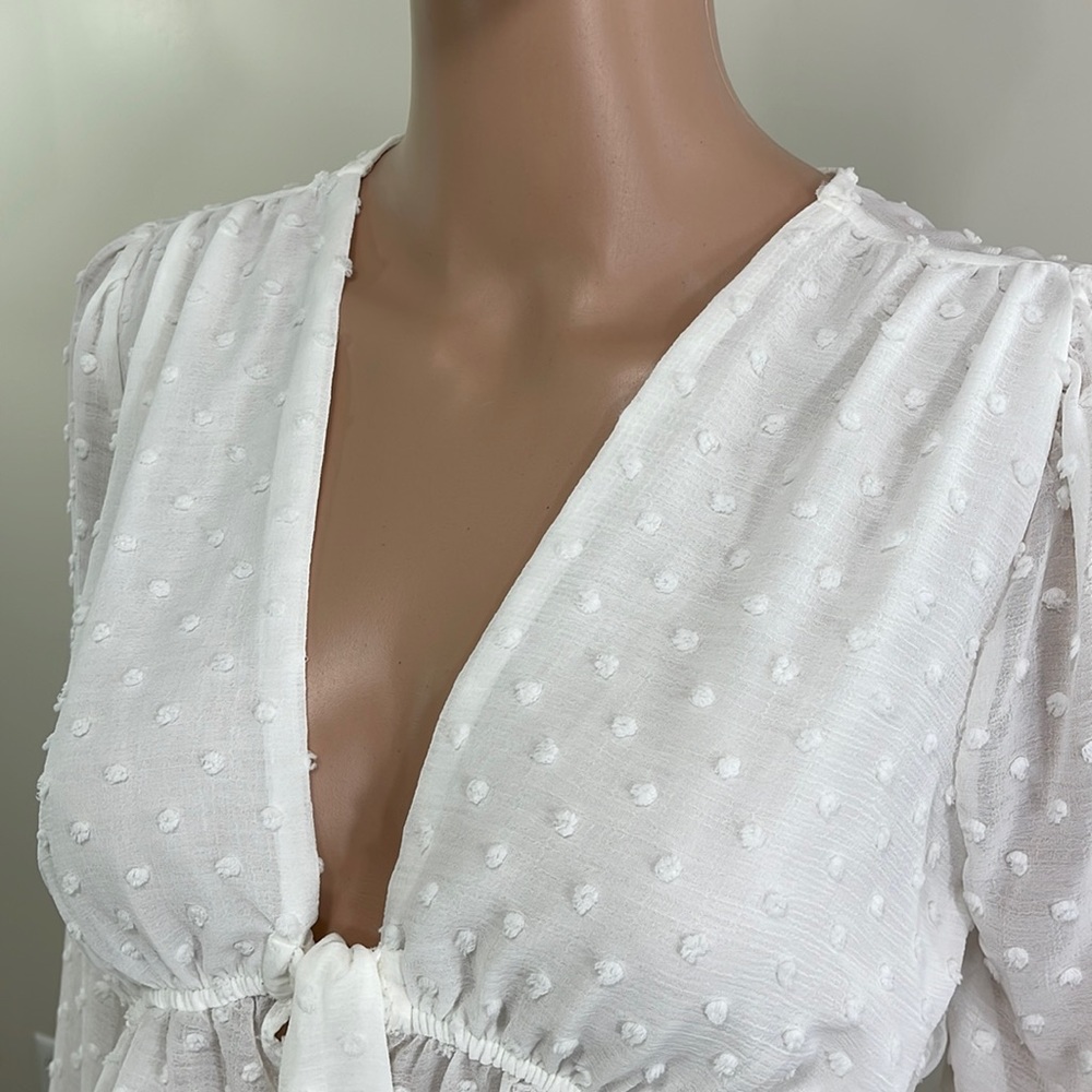 TCEC Dobby Mesh Tie Front Peplum Top - Picture 8 of 16